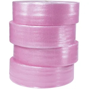 Small Pink Anti-Static Bubble Wrap Slit 12"; Perf 12"' 500' per Roll